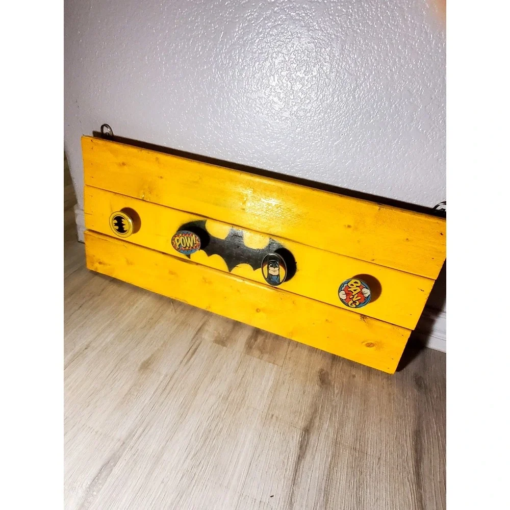 Wooden Crafty BATMAN Themed‎ Cap Or Coat Rack Comic Book Handles